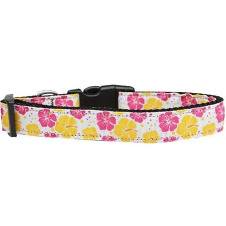 UNCONDITIONAL LOVE Pink and Yellow Hibiscus Flower Nylon Dog Collar Medium UN805192